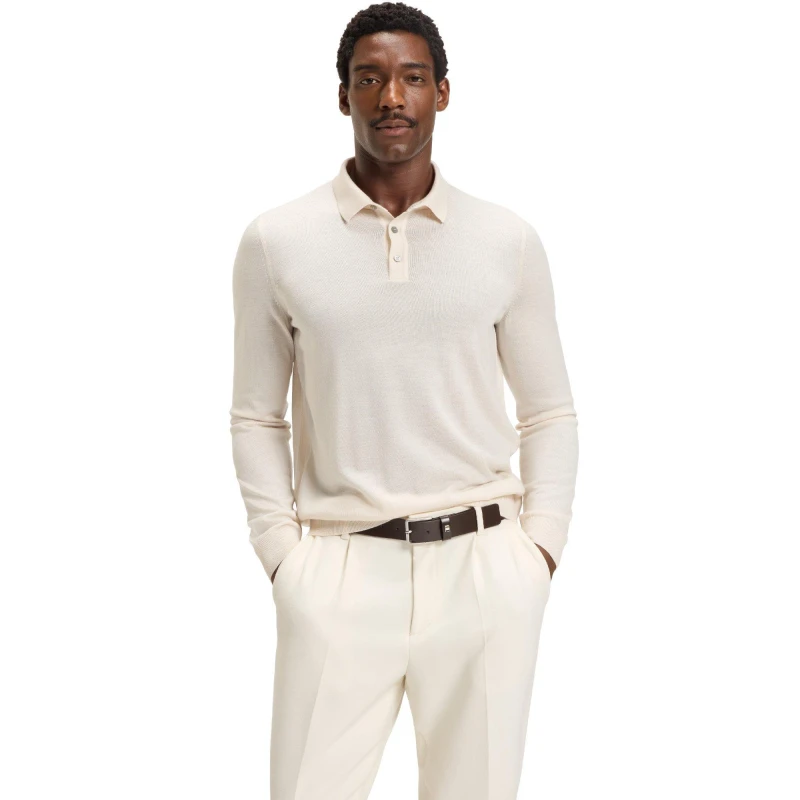Image of Boss Mens Lancione Long-Sleeve Polo Open White male S