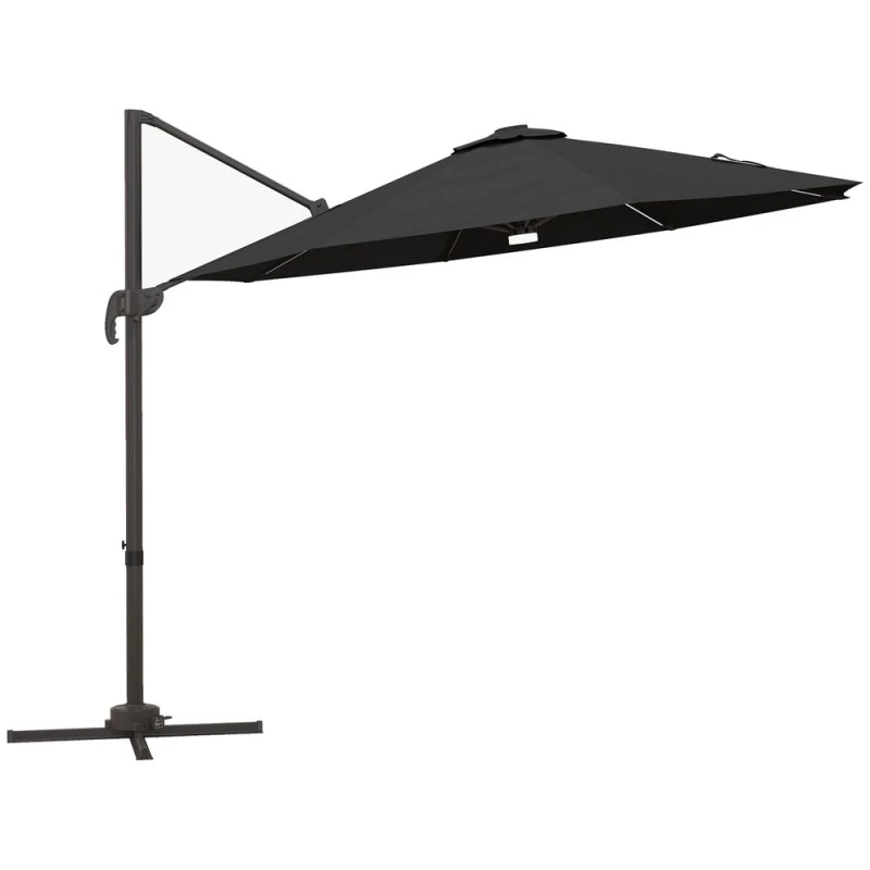 Image of Outsunny 3(m) LED Cantilever Parasol Outdoor with Base Solar Lights Dark Grey - Dark Grey - Outsunny 84D-104V01CG