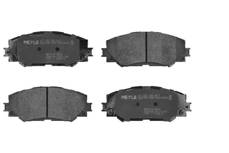 Image of MEYLE 025 243 3617 Brake pad set Front Axle, not prepared for wear warning indicator, Original Quality, with anti-squeak plate Brake Pad Set,disc bra