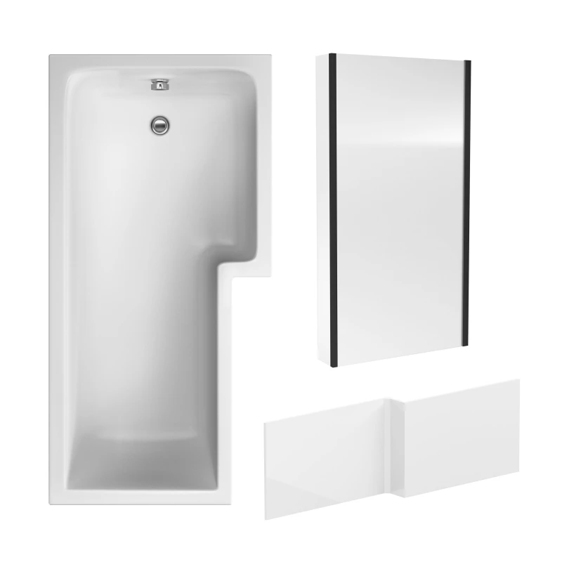 Image of BALTERLEY 1700mm Right Hand Bathtub, Front Panel and Fixed Screen - Black BBZSS017
