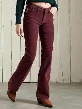 Image of Superdry Mid Rise Slim Cord Flares - Brown, Size 30, Inside Leg 31, Women