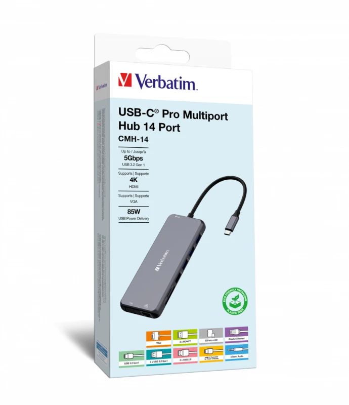 Image of Verbatim CMH-14 USB-C Pro 14 Port Multiport Hub 32154 Silver