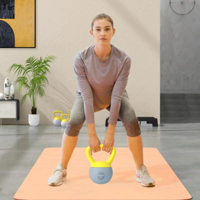 Image of SPORTNOW Kettlebell w/ Soft Body and Non-Slip Handle - Yellow and Grey - 4KG TJ Hughes 5061025092161