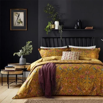 Image of Morris & Co Mustard Organic Cotton 220 Thread Count 'Seasons By May' Duvet Cover - double