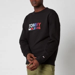 Image of Tommy Jeans Mens Ombre Corporation Logo Crewneck Sweatshirt - Black - L