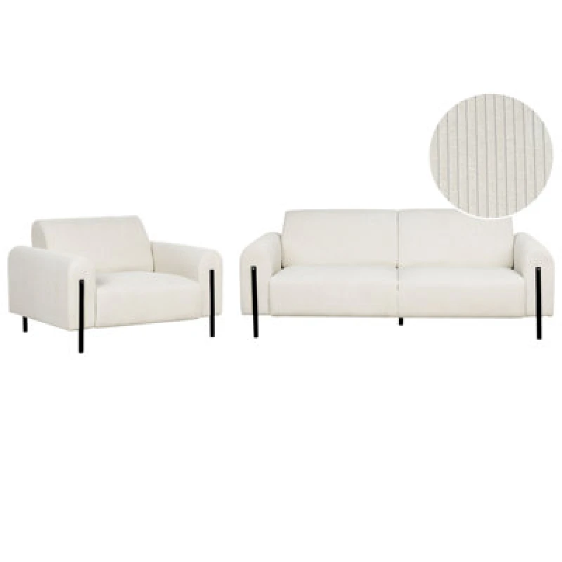 Image of Beliani Living Room Set 4 Seater Askim Corduroy Off-White
