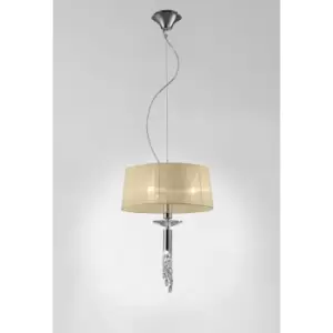 image of Tiffany pendant lamp 3+1 E27+G9 bulb, polished chrome with cream shade & transparent crystal