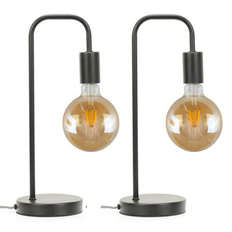 Image of ValueLights ValueLights Pair Of Bronx Black Table Lamp With Curved Metal Stems Black One Size Unisex 5059406038372