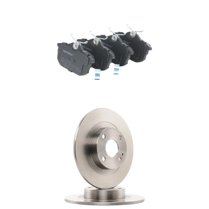 Image of RIDEX 3405B2364 Brake disc and pads set Rear Axle, Brake Disc Type: Solid, with acoustic wear warning Brake Set,disc brakes (3405)
