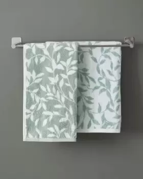 Image of Cotton Traders 2 Pack Trailing Leaf Jacquard Hand Towel in Green