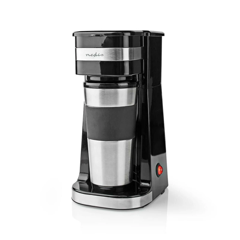 Image of Nedis Single Serve 1 Cup Electric Filter Coffee Maker + 0.42L Double Wall Travel Mug - Black A-CAB231128-UKPLUG Coffee Maker