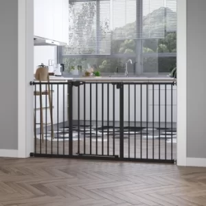 Image of PawHut Retractable Pet Safety Gate Dog Barrier Home Doorway Corridors Room Divider Stair with 3 Extensions and Adjustable Screws Black 76.2 x 152.3 cm