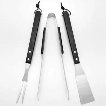 Image of Markenartikel - BBQ Stainless Steel Cutlery Tool Utensils Set Camping 3 Pieces Kitchen Wooden