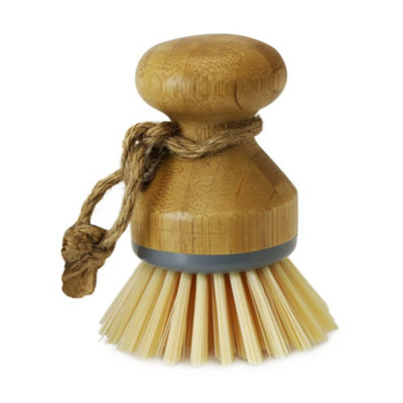 Image of JVL Round Bamboo Short Dish Pot Brush - Natural Brown