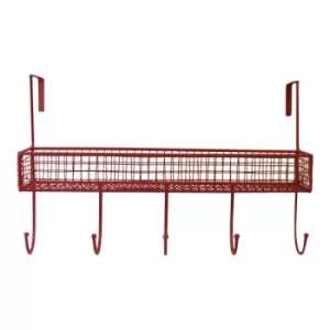 Image of Geko Mesh Over Door Shelf With 5 Hooks Red