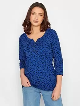 Image of Long Tall Sally Animal Print Henley Top - Blue Size 12, Women