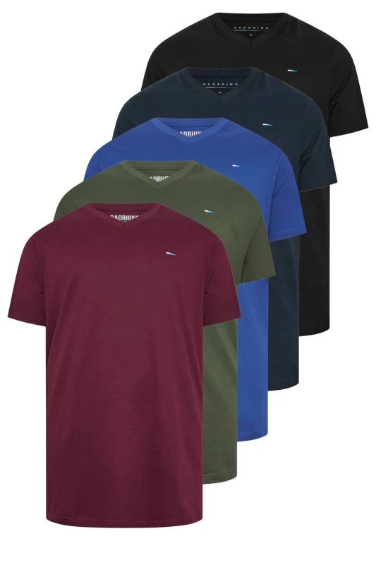 Image of BadRhino BadRhino Men 5 Pack Extra Long V-Neck T-Shirts Size: X-Large Multi Color 1XL Male 5063589856371
