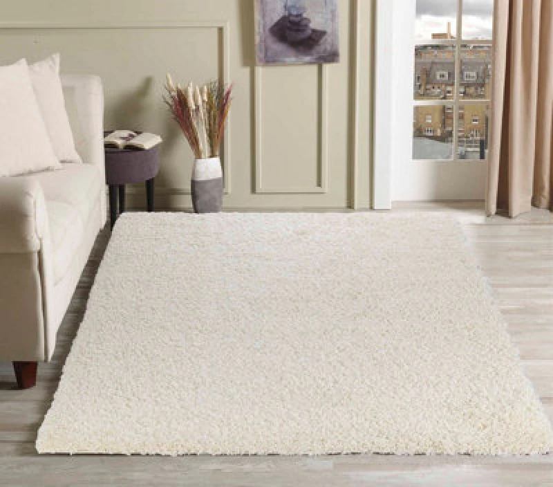 Image of Desire Rugs Plain Living Room Shaggy Area Rugs Ivory 120X170 Cm