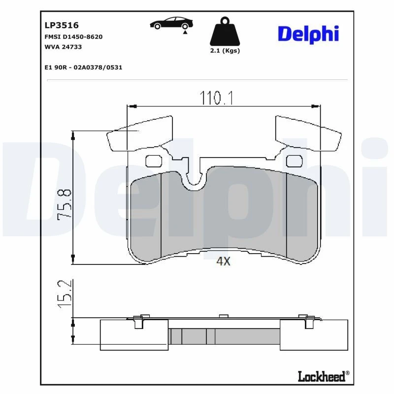 Image of DELPHI Brake pad set DELPHI LP3516