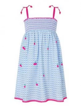 image of Accessorize Girls Cherry Embroidered Dress - Blue