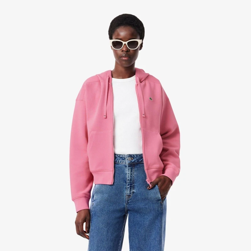 Image of Lacoste Zip-Up Piqu Hoodie Pink female 8