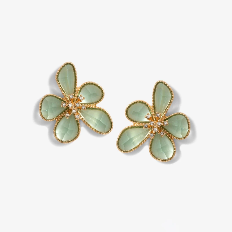 Image of Mood Gold Green Facet Flower Stud Earrings Gold