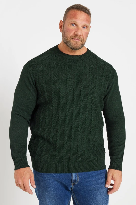 Image of BadRhino Crew Neck Cable Knit Jumper Green