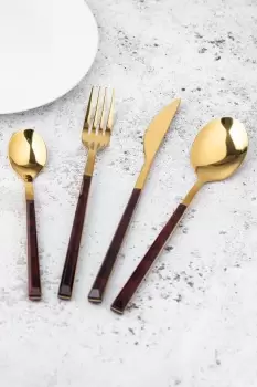 image of 16 Piece Faux Tortoise Shell Cutlery Set, Stainless Steel