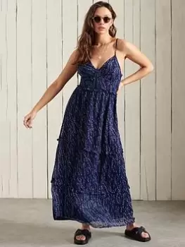 Image of Superdry Margaux Maxi Dress - Blue Cascading Daisy, Multi, Size 10, Women