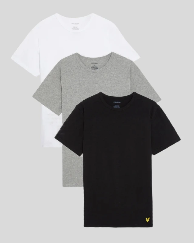 Image of Lyle & Scott Mens Basic 3 Pack T-Shirt in Jet Black/ Mid Grey Marl/ White