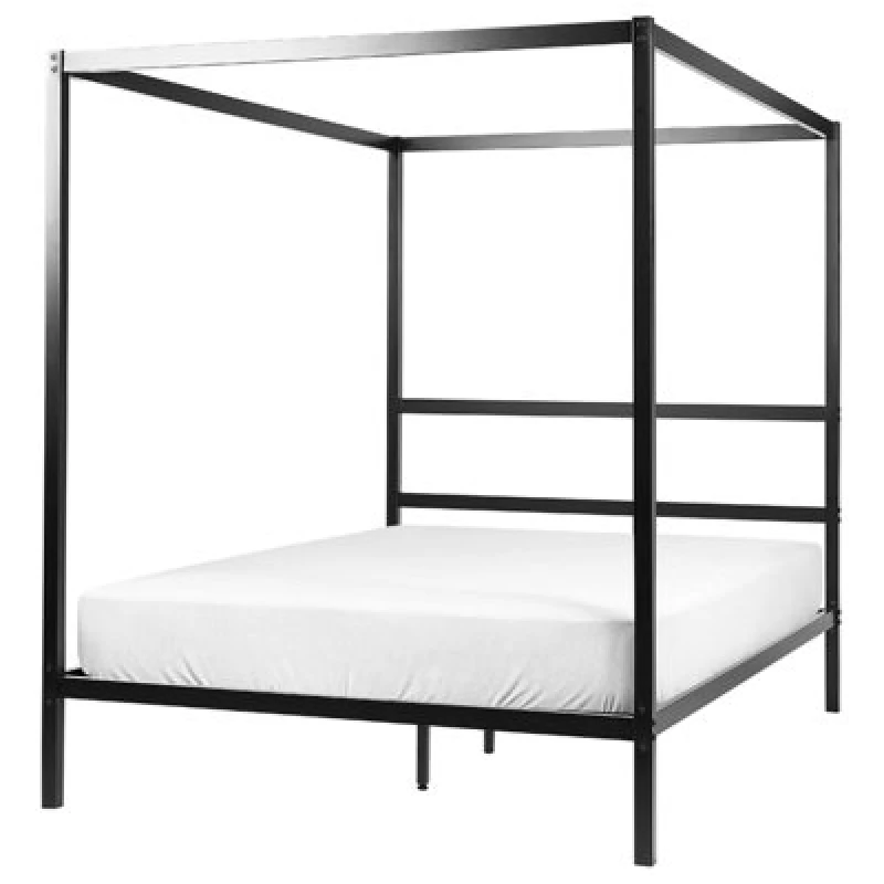Image of Beliani Four Poster Bed Metal Lestards 140 X 200 Cm (Eu Double) Black