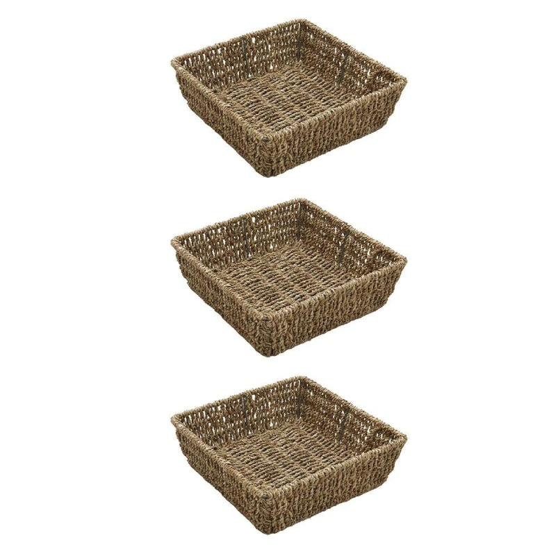 Image of JVL Seagrass Square Storage Tray Pack of 3 Storage Baskets 3 Pack Beige 71693769002