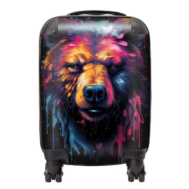 Image of Warren Reed - Designer Splashart Bear Face Suitcase in Brown Size: Large Brown Unisex Large
