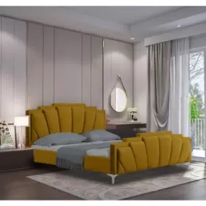Image of Lanna Upholstered Beds - Plush Velvet, Double Size Frame, Mustard - Mustard