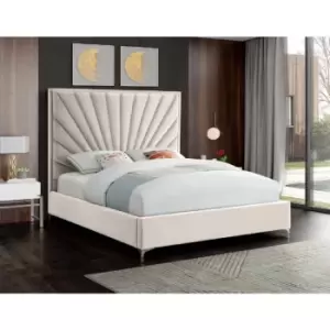 image of Errence Bed Small Double Plush Velvet Cream