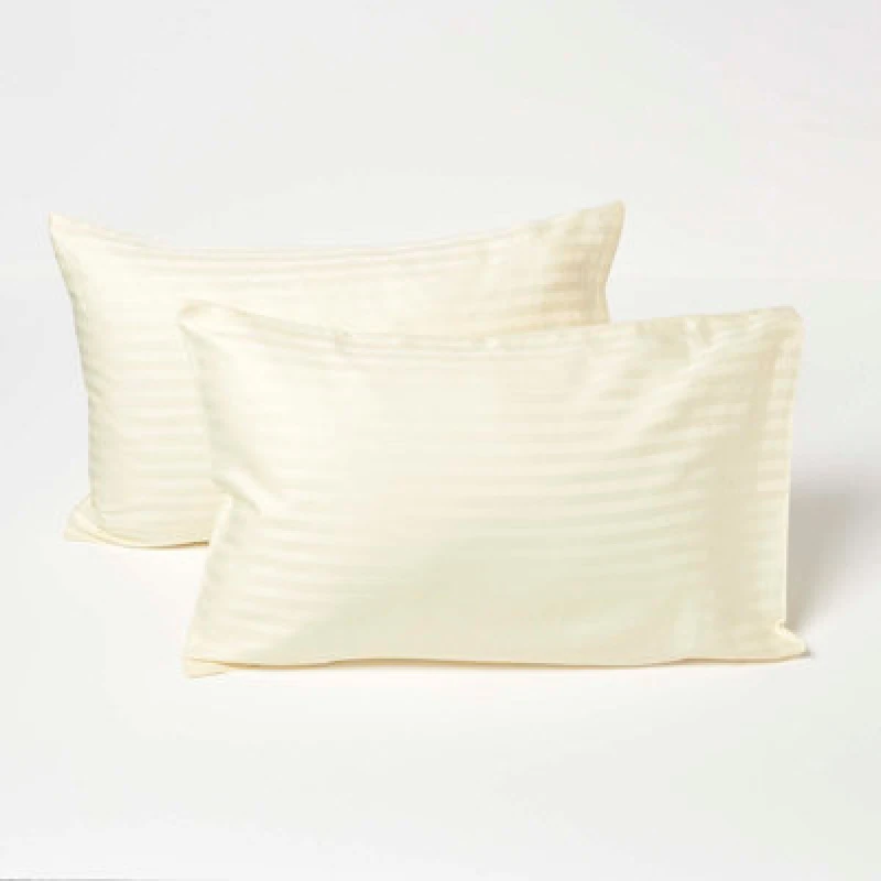 Image of Homescapes Cotton Stripe Kids Pillowcases 40 x 60cm 330 Thread Count, 2 Pack Yellow