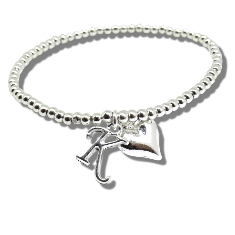 Image of Aye Do Gifts Initial & Heart Charm Silver Beaded Bracelet Silver female A