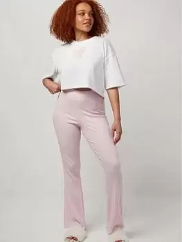 Image of Boux Avenue Self Love Heart Tee & Flare PJ Set - Ivory Mix, Ivory/Pink, Size 22, Women