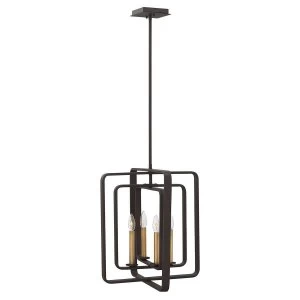 Image of 4 Light Cage Ceiling Pendant Chandelier Bronze, E14