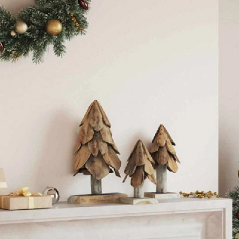 Image of Vidaxl Christmas Tree With Stand 3 Pcs Brown Solid Teak Wood