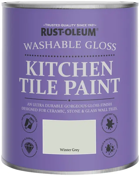 Image of Rust-Oleum Rust-Oleum Gloss Kitchen Tile Paint 750ml - Winter Grey