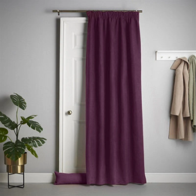 Image of Luxury Living Velvet Chenille Thermal Fleece Lined Single Pencil Pleat Door Curtain Aubergine