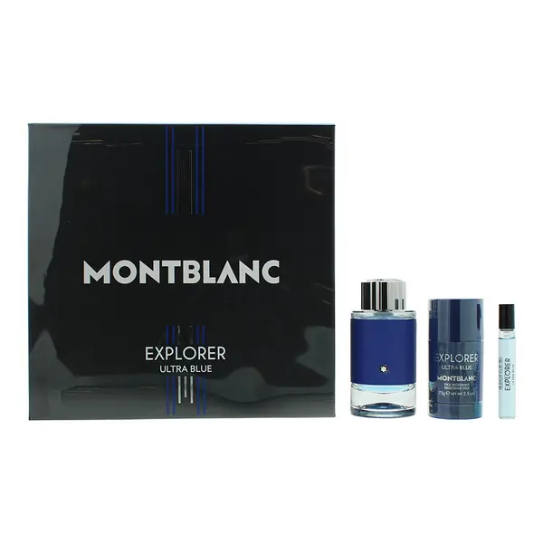 image of Mont Blanc Explorer Ultra Blue 3 Piece Gift Set: Eau de Parfum 100ml - Eau de Parfum 7.5ml - Deodorant