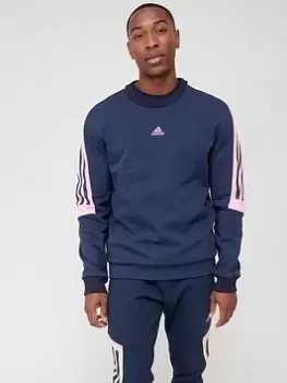Image of adidas Future Icons 3 Stripe Crew Sweat Top - Navy Size M Men