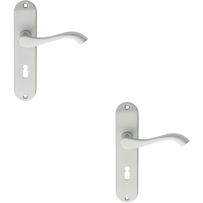 Image of Loops 2x PAIR Curved Handle on Chamfered Lock Backplate 180 x 40mm Satin Chrome Multi