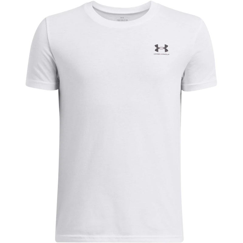 Image of Under Armour Left Chest Logo Short Sleeve Juniors White male 11 - 12 Years (L)