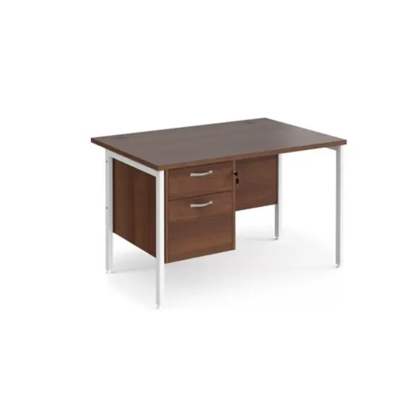 Image of Maestro 25 Office Desk Rectangular Desk 1200mm With Pedestal Walnut Top With White Frame 800mm Depth Maestro 25 MH12P2WHW Walnut MH12P2WHW