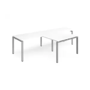 Image of Bench Desk 2 Person With Return Desks 3200mm White Tops With Silver Frames Adapt