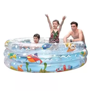 image of 150 x 53cm Friendly Fish Sea Design Inflatable Three Ring Paddling Pool