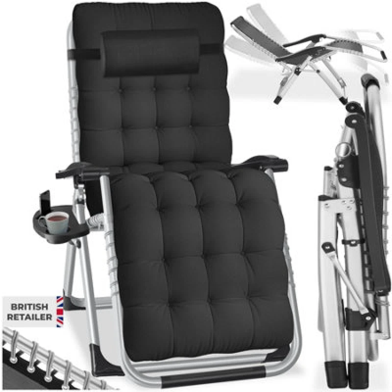 Image of Tectake Sun Lounger Cloud - Folding, Adjustable Backrest And Footrest - Black - Per Piece